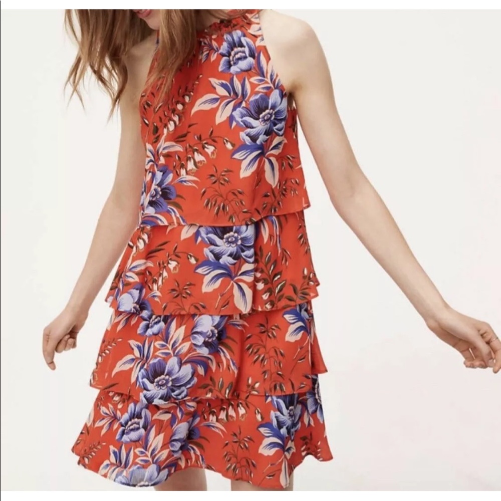NWT Loft floral key hole floral ruffle dress